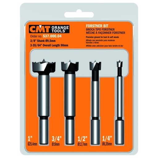 [53700004] CMT 537.000.04 4-Piece Forstner Bit Set  1/4 -1/2 -3/4 -1-Inch Diameters  3/8-Inch Shank