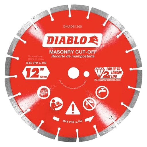 [DMADS1200] Diablo 12 in. D X 1 in. Diamond Segmented Masonry Cut-Off Disc