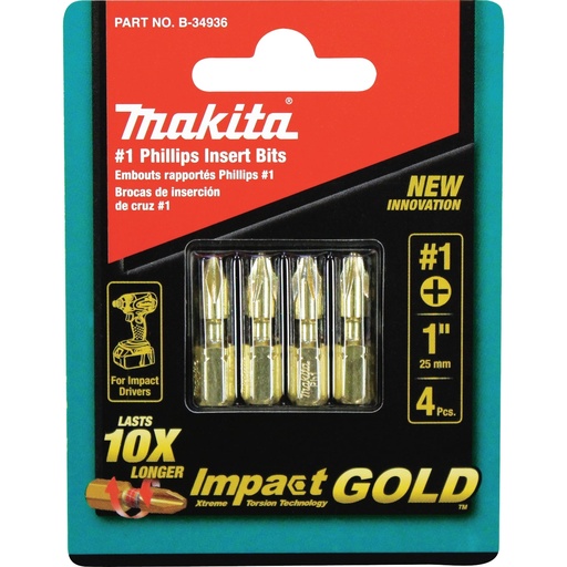 [B-34936] Impact GOLD™ #1 Phillips Insert Bit, 4 Pc.