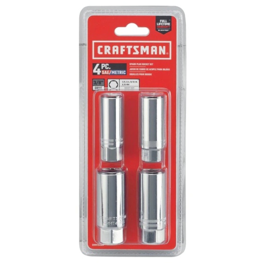[2297232] Craftsman 3/8 in. Drive Metric and SAE 6 Point Standard Spark Plug Socket Set 4 Pc