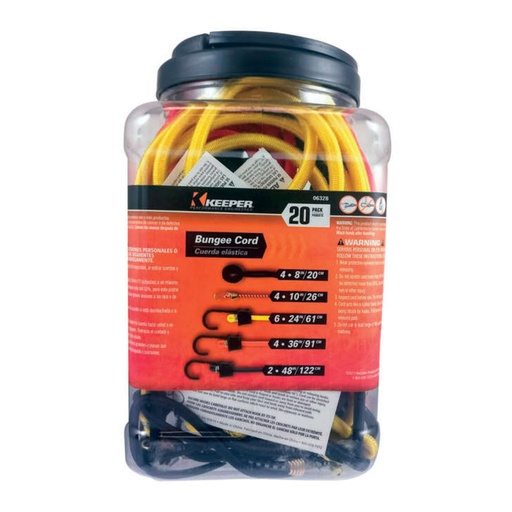 [8895641] Keeper Assorted Bungee Cord Set 8 in. L X 0.315 in. 20 Pk