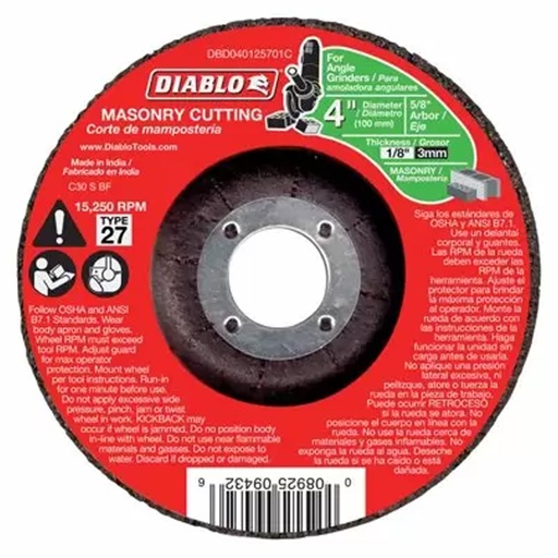 [DBD040125701C] Diablo 4 in. D X 5/8 in. Silicon Carbide Masonry Cut-Off Disc 1 Pk