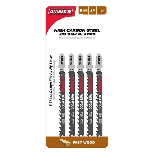 [DJT144D5] Diablo 4 in. High Carbon Steel T-Shank Fast Wood Jig Saw Blade 6 TPI 5 Pk