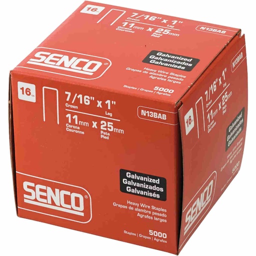 [320552] Senco 7/16 in. W X 1 in. L Galvanized Steel Wire Staples 16 Ga