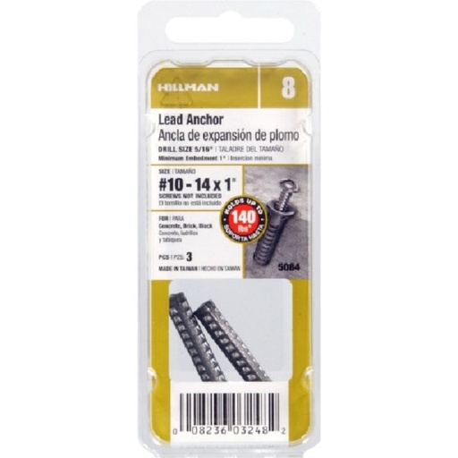 [5084] Hillman 1/4 in. Dia. X 1 in. L Lead Round Head Concrete Screw Anchor 3 Pack