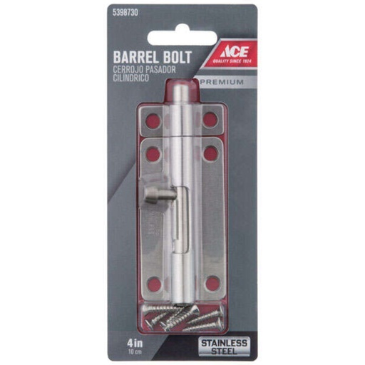 [5398730] Ace 4 in. L Polished Stainless Steel Heavy Duty Barrel Bolt 1 Pk
