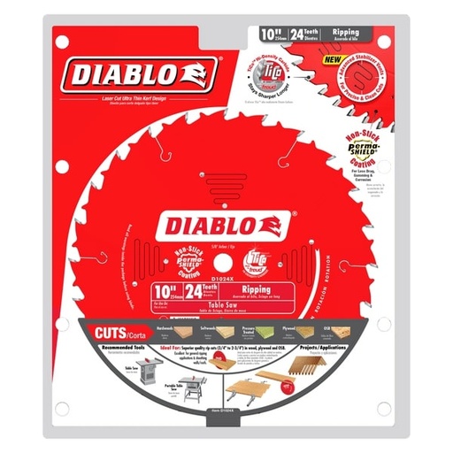 [D1024X] Diablo 10 in. D X 5/8 in. TiCo Hi-Density Carbide Ripping Saw Blade 24 Teeth 1 Pk