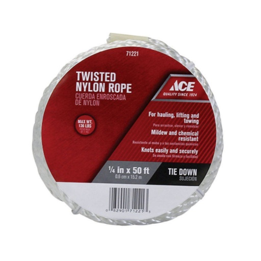 [71221] Ace 1/4 in. D X 50 Ft. L White Twisted Nylon Rope