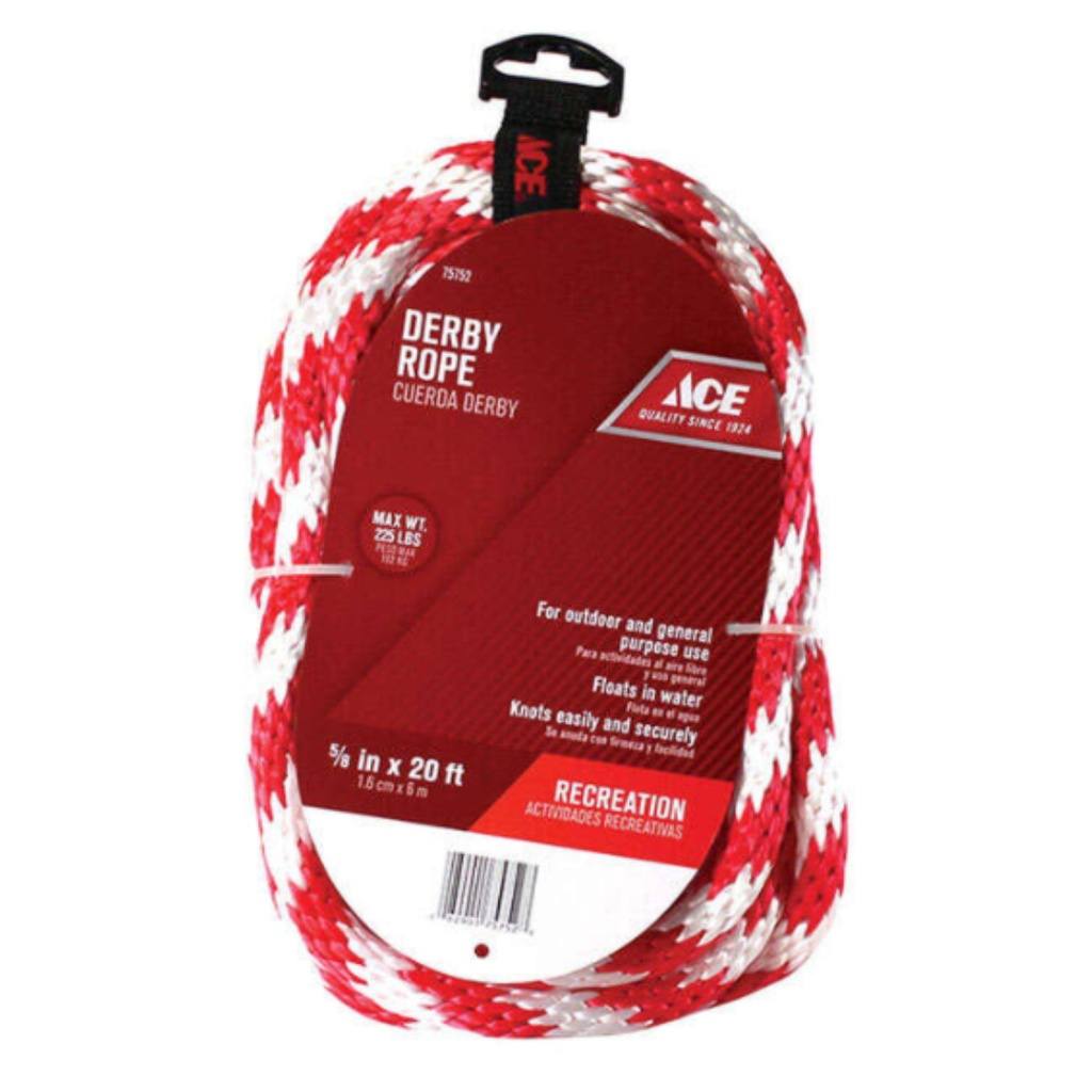 Ace 5/8 in. D X 20 Ft. L Red/White Solid Braided Poly Derby Rope ...