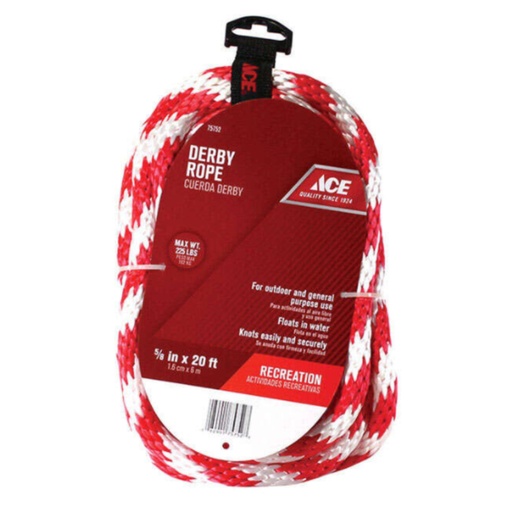 [75752] Ace 5/8 in. D X 20 Ft. L Red/White Solid Braided Poly Derby Rope