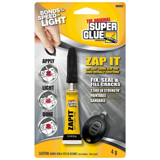 [1000965] The Original Super Glue Zap It High Strength Light Cure Super Glue 0.14 Oz