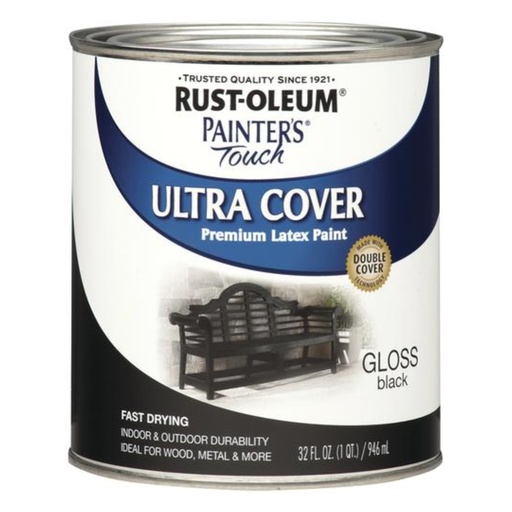 [420007482] Rust-Oleum Painters Touch Ultra Cover Gloss Black Water-Based Paint Exterior and Interior 1 Qt
