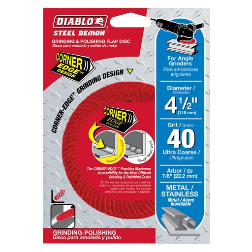 [DCC045040N01F] Diablo Steel Demon 4-1/2 in. Premium Zirconium Blend Bolt-on Flap Disc 40 Grit Ultra Coarse 1 Pk