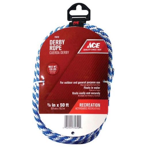 [75610A] Ace 3/8 in. D X 50 Ft. L Blue/White Solid Braided Poly Derby Rope