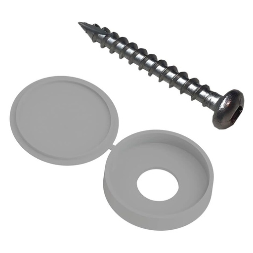 [73050385] 1-1/2 in. L #8 External Square Round Stainless Steel Decorator Screws and Cover Gray (12-Pack)
