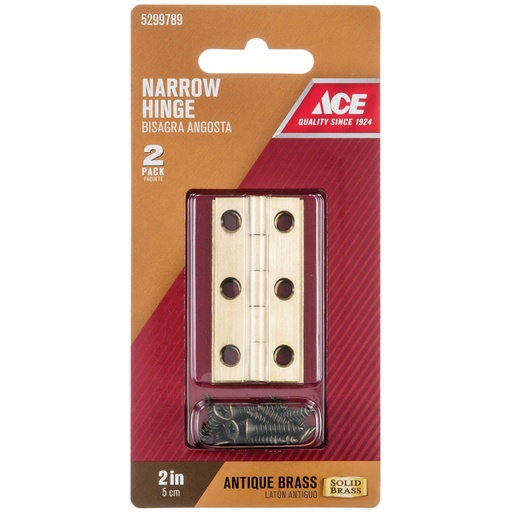 [5299789] Ace 2 in. W X 1 in. L Antique Brass Brass Narrow Hinge 2 Pk