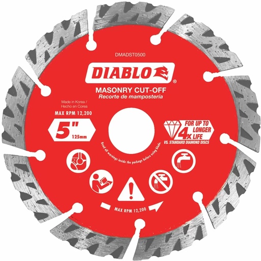 [DMADST0500] Diablo 5 in. D X 7/8 in. Diamond Segmented Turbo Masonry Cut-Off Disc 1 Pk