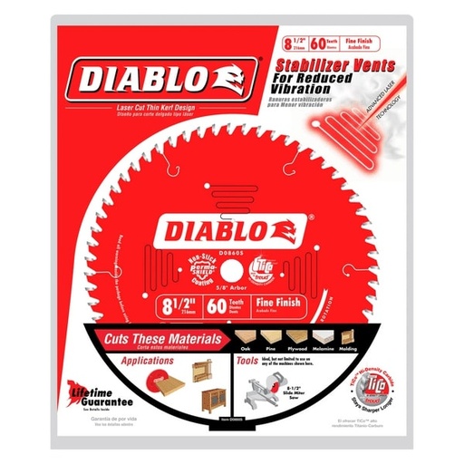 [D0860S] Diablo 8-1/2 in. D X 5/8 in. TiCo Hi-Density Carbide Miter Saw Blade 60 Teeth 1 Pk