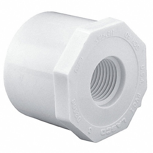 [440001256] Reducing Bushing, 114 X 1 in, Spigot X FNPT, PVC, White, SCH 40 Schedule