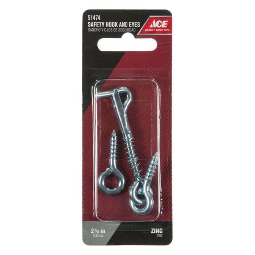 [51474] 2-1/2  Zinc Safety Hook & Eyes Ace Hooks and Eyes 51474 Zinc Steel