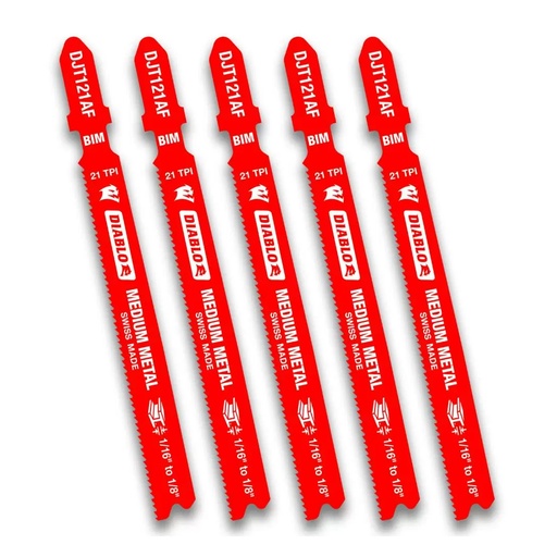 [DJT121AF5] Diablo 3-5/8 in. Bi-Metal T-Shank Medium Metal Jig Saw Blade 21 TPI 5 Pk