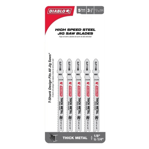 [DJT118B5] Diablo 3-5/8 in. High Speed Steel T-Shank Thick Metal Jig Saw Blade 17/14 TPI 5 Pk
