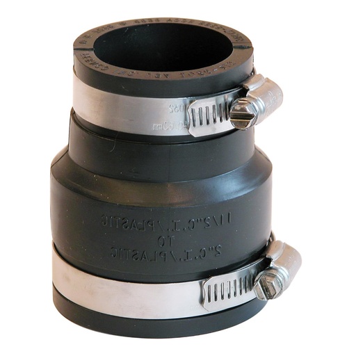 [490001253] Supply Giant 6I53 Flexible Pvc Reducing Coupling with Stainless Steel Clamps, 2 X 1-1/2 Inch, Black