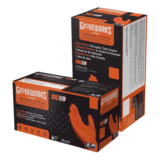 [6362982] Gloveworks Nitrile Disposable Gloves Medium Orange Powder Free 100 Pk