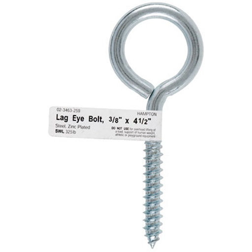 [51604] Hampton 7/16 in. X 4-1/2 in. L Zinc-Plated Steel Lag Thread Eyebolt Nut Included