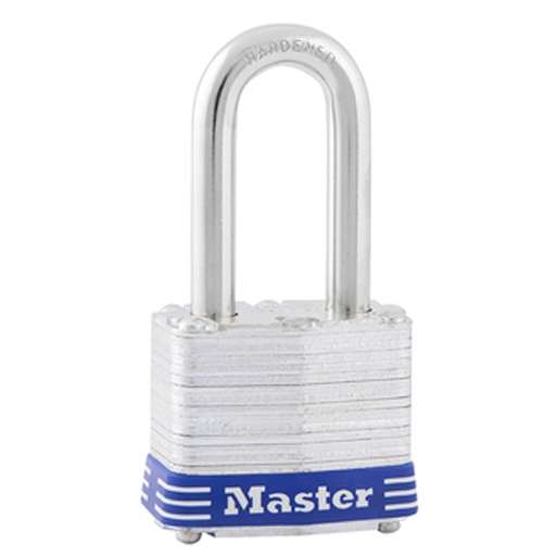[52298] Master Lock Shackle 1 9/16" Key Padlock: Steel, Pin-Tumbler, Outdoor Gate Use, Automatic Locking, Silver, Storage Lock