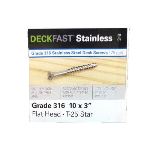 [UFXL10300] DECKFAST SS316 FLAT 10X3 TORX