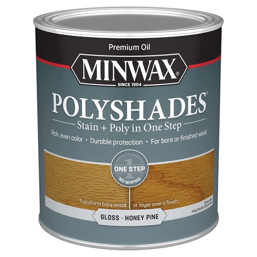 [420013520] Minwax PolyShades Semi-Transparent Gloss Honey Pine Oil-Based Stain/Polyurethane Finish 1 Qt