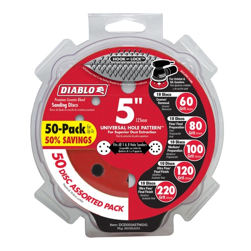 [DCD050ASTH50G] Diablo Hook and Lock 5 in. L X 5 in. W Ceramic Blend Assorted Drywall ROS Disk