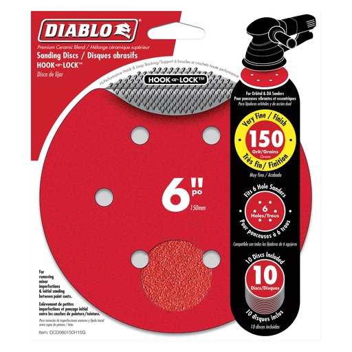 [DCD060150H10G] Diablo 6 in. Ceramic Blend Hook and Lock Sanding Disc 150 Grit Very Fine 10 Pk