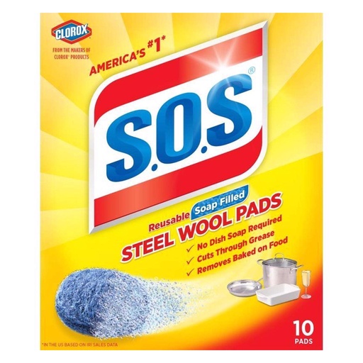 [1012145] S.O.S Heavy Duty Steel Wool Pads for Multi-Purpose 10 Pk