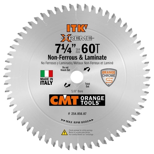 [25405607] CMT 7-1/4in 60T Non-Ferrous & Laminate Circular Saw Blade - 254.056.07