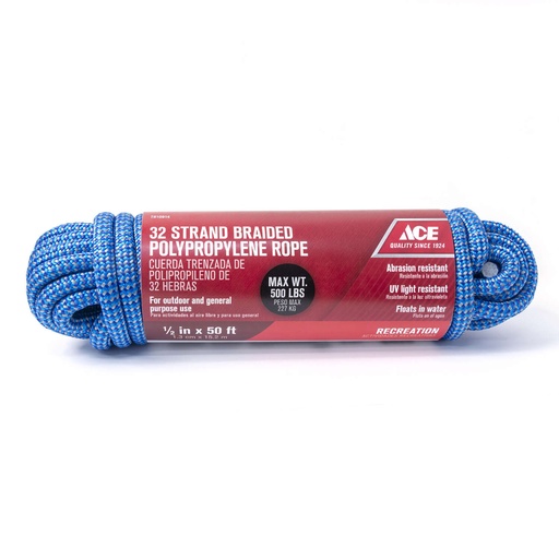 [7810914] Ace 1/2 in. D X 50 in. L Blue Diamond Braided Polypropylene Rope