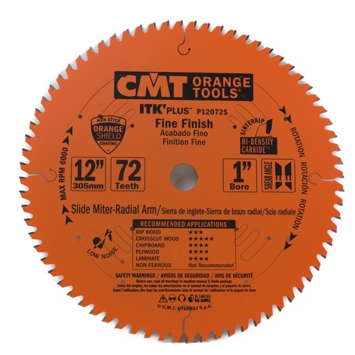 [25307212] CMT 12 in X 72 X 1 in ITK Finish Compound Miter Blades - 253.072.12