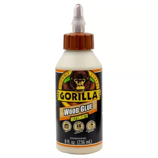 [1016473] Gorilla Ultimate Waterproof Wood Glue  Natural Wood Color  8 Ounce - Waterproof for Indoor or Outdoor Projects and Repairs
