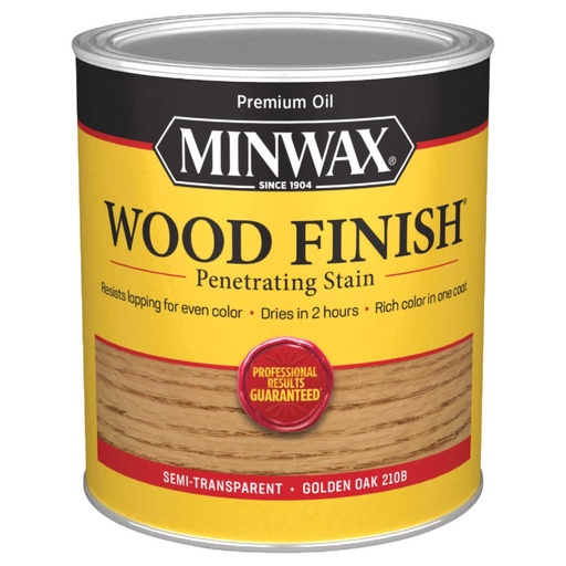 [12361] Minwax Wood Finish Semi-Transparent Golden Oak Oil-Based Wood Stain 1 Qt.