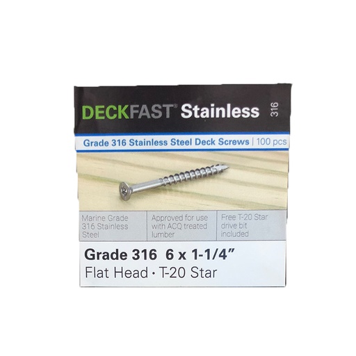[UFXL06125] DECKFAST SS316 FLAT 6X1-1/4 TORX