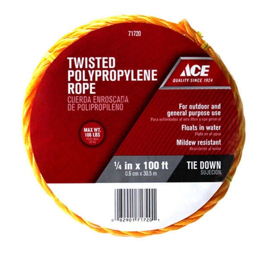 [71720] Ace 1/4 in. D X 100 Ft. L Yellow Twisted Poly Rope