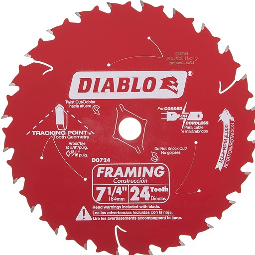 [D0724DA] Diablo Freud D0724DA Demo Demon 7-1/4' X 24-Tooth Circular Saw Blades (10 Pack) in Red