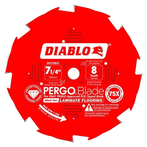 [D0708LF] Diablo Pergo Blade 7-1/4 in. D X 5/8 in. Laminate Flooring PCD Circular Saw Blade 8 Teeth 1 Each
