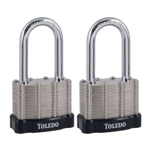 [380008909] Toledo 50mm Laminated Keyed Padlock Alike (2-Pack) Long Shackle