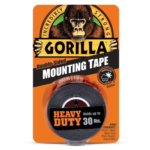 [9329814] Gorilla Glue Holds up to 30 Lbs. 1 in. X 60 in. Permanent Heavy Duty Mounting Tape - Black (1-Roll)