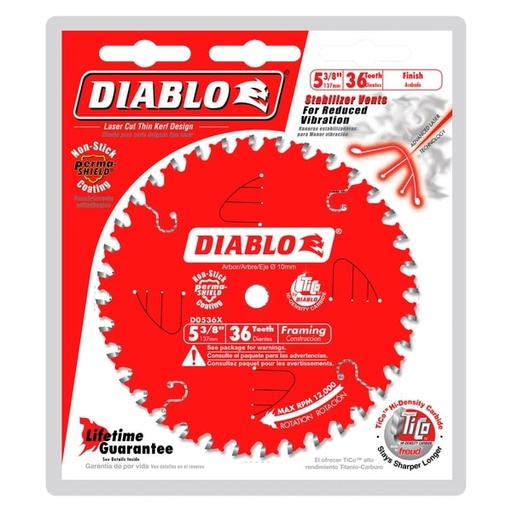[D0536X] Diablo 5-3/8 in. D X 10 Mm TiCo Hi-Density Carbide Trim Saw Blade 36 Teeth 1 Pk