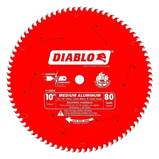 [D1080N] Diablo 10 in. D X 5/8 in. TiCo Hi-Density Carbide Circular Saw Blade 80 Teeth 1 Pk