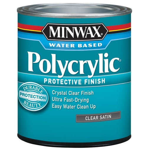 [1001320] Minwax Polycrylic Satin Crystal Clear Water-Based Polyurethane 1 Qt