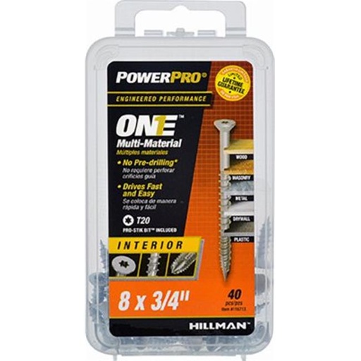 [116713] HILLMAN Power Pro No. 8 Ga. X 3/4 in. L Star Flat Head Coarse Multi-Material Screws